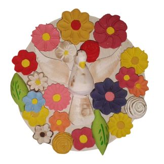 mandala de flores e divino 21cm, em madeira