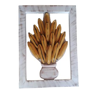 quadro rustico de bananas, em madeira, 35x25cm