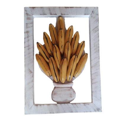 quadro rustico de bananas, em madeira, 35x25cm