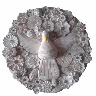 mandala de divino com flores em madeira 45cm