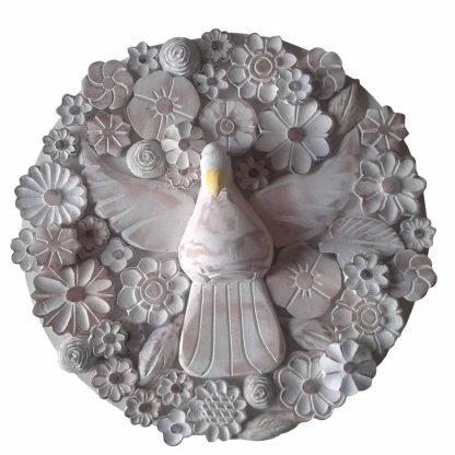 mandala de divino com flores em madeira 45cm