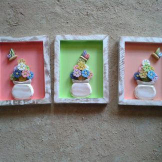 kit 3 quadros 25x20 cm, em madeira maciça