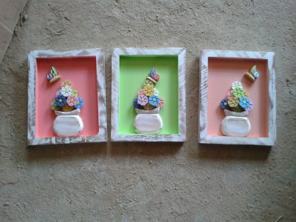 kit 3 quadros 25x20 cm, em madeira maciça