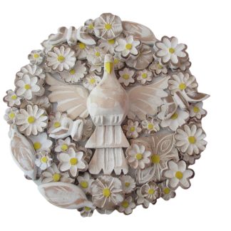Quadro Divino Redondo Espirito Santo Resplendor Flores Decorativas