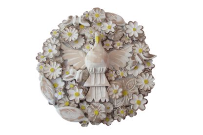 Quadro Divino Redondo Espirito Santo Resplendor Flores Decorativas