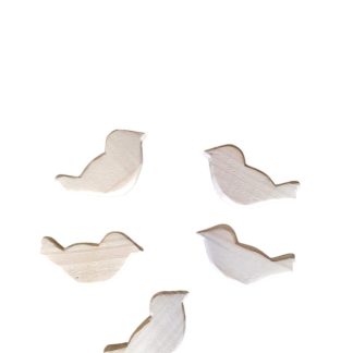 Kit com 5 passarinhos em madeira maciça, medindo 13 cm