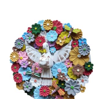 Mandala de flores com divino em madeira maciça, medindo 36 cm