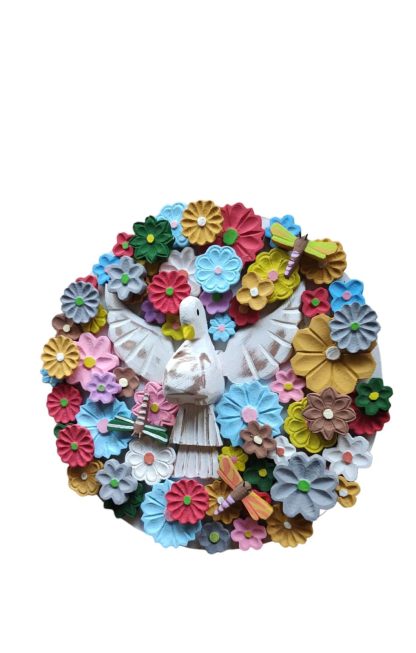 Mandala de flores com divino em madeira maciça, medindo 36 cm