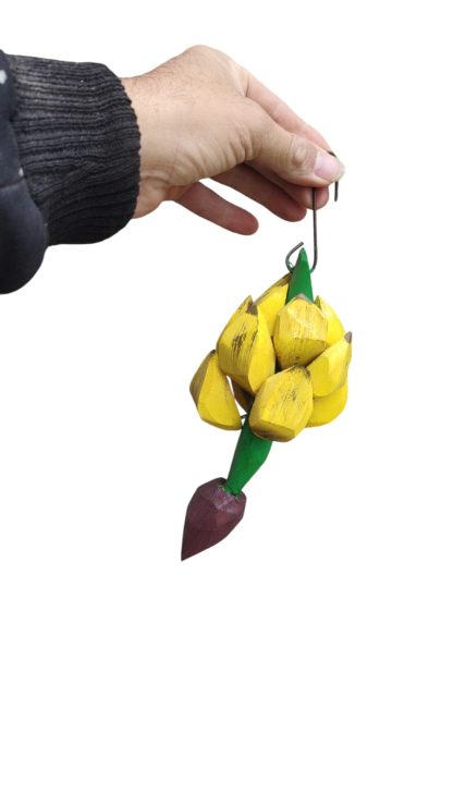 Cacho de bananas em madeira maciça, medindo 20 cm
