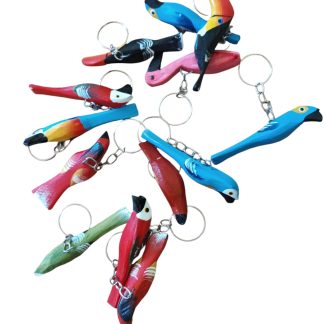 Kit com 12 chaveiros de pássaros em madeira maciça