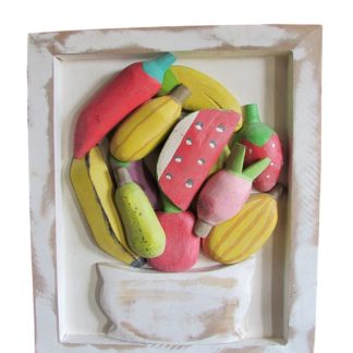 Quadro rústico de frutas em madeira maciça, medindo 40 cm