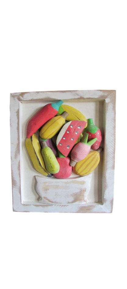 Quadro rústico de frutas em madeira maciça, medindo 40 cm