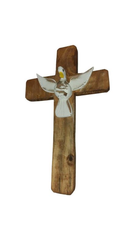 Cruz rústica com divino em madeira maciça, medindo 30 cm