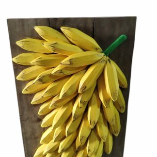 Quadro rústico de bananas em madeira maciça, medindo 80 cm