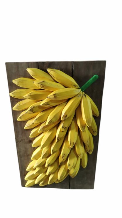 Quadro rústico de bananas em madeira maciça, medindo 80 cm