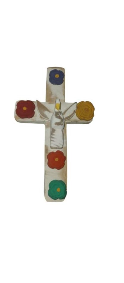 Cruz rústica com divino em madeira maciça, medindo 20 cm