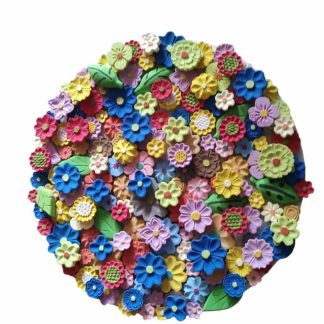 Mandala rústica de flores em madeira maciça, medindo 50 cm