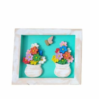 Quadro rústico com flores em madeira maciça, medindo 30 cm