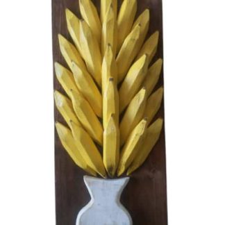Quadro rústico de bananas em madeira maciça, medindo 80 cm