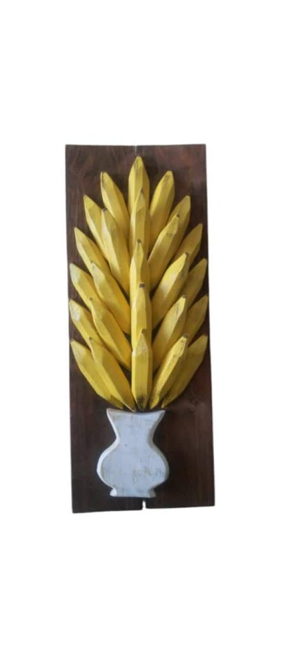 Quadro rústico de bananas em madeira maciça, medindo 80 cm