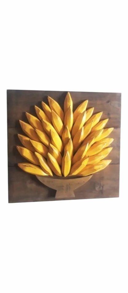 Quadro rústico de bananas em madeira maciça, medindo 50 cm