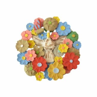 Mandala rústica de flores em madeira maciça, medindo 21 cm