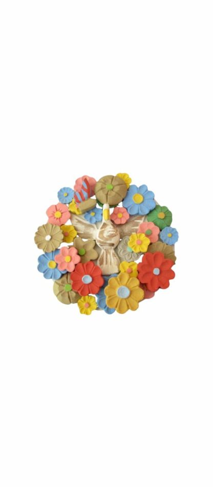 Mandala rústica de flores em madeira maciça, medindo 21 cm