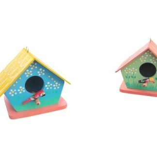 Kit com 2 casinhas de passarinhos em madeira maciça, medindo 23 cm
