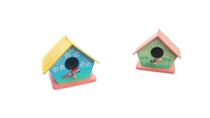 Kit com 2 casinhas de passarinhos em madeira maciça, medindo 23 cm