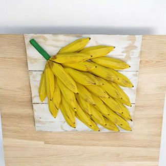 Quadro rústico de bananas em madeira maciça, medindo 50 cm