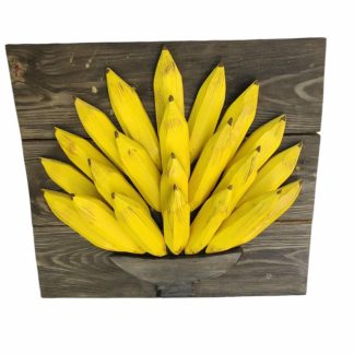 Quadro rústico de bananas em madeira maciça, medindo 50 cm