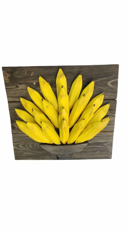 Quadro rústico de bananas em madeira maciça, medindo 50 cm