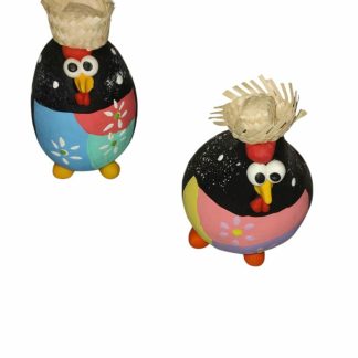 Kit com 2 galinhas de cabaça, medindo aproximadamente 15 cm
