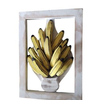 Quadro de bananas vazado em madeira maciça, medindo 35 cm
